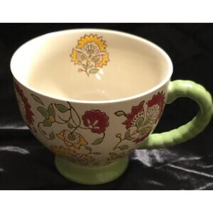 Dutch Wax Anthropologie Large Footed Mug Cup Floral Hand Painted Ceramic 16 Oz